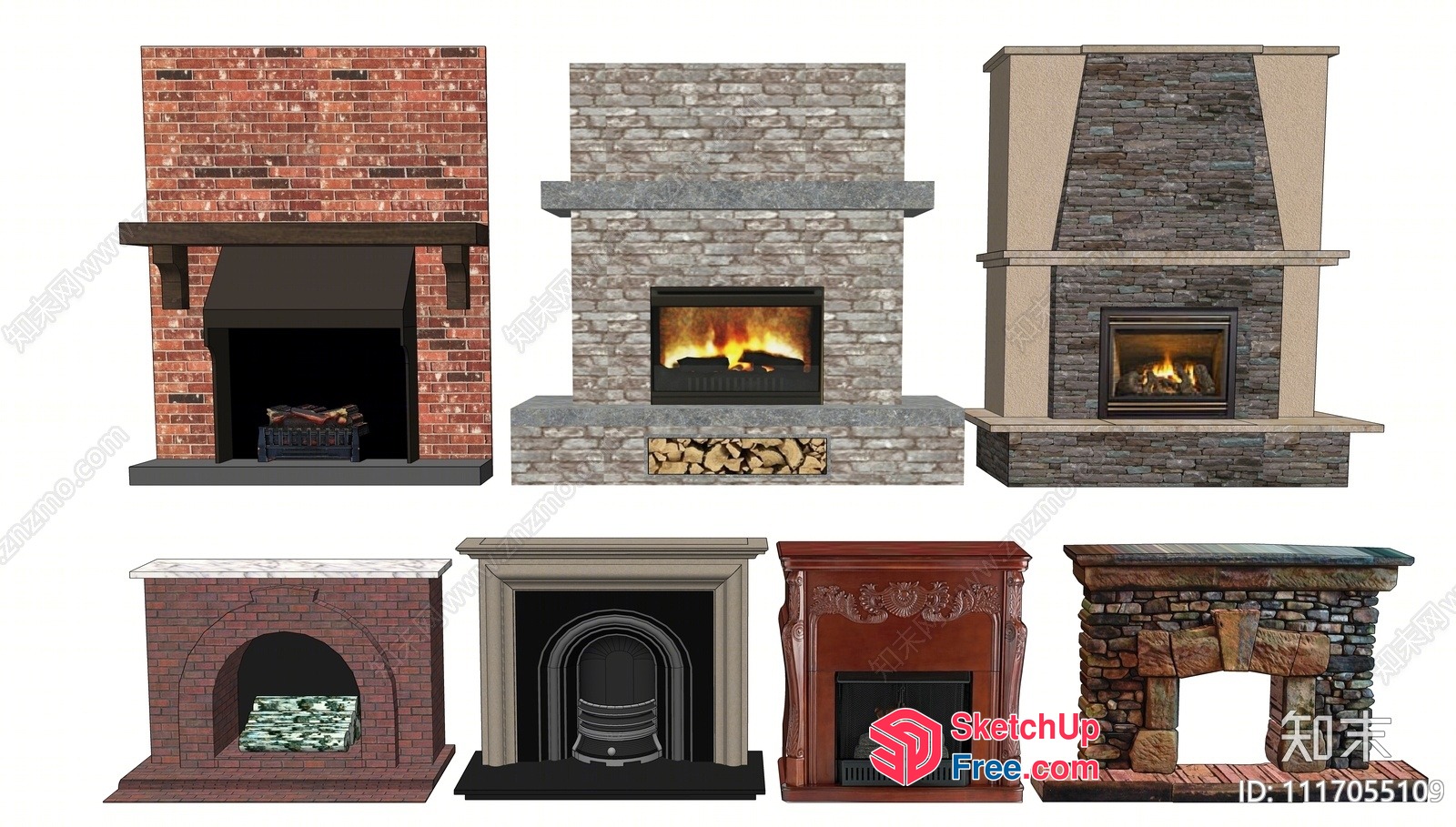 Various Fireplace Styles 3D SketchUp File