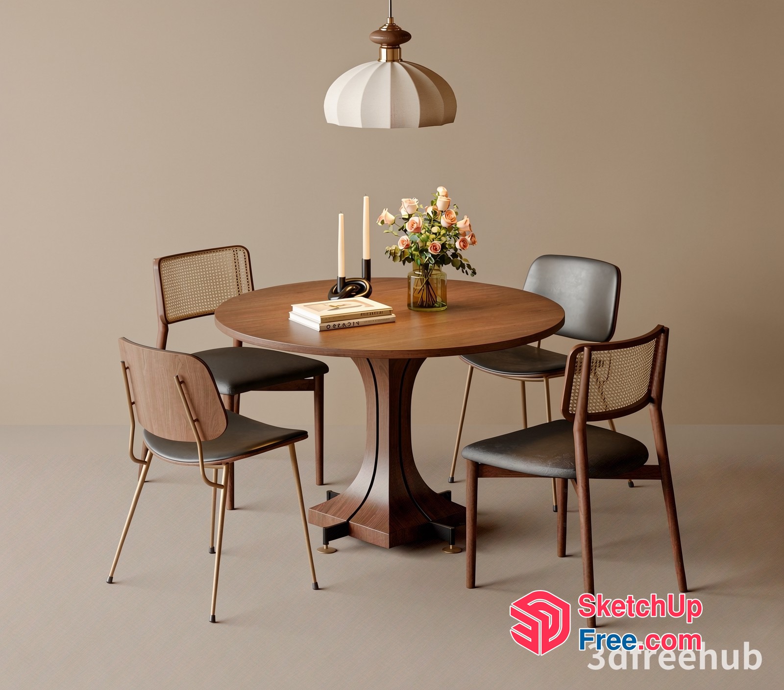 Elegant Dining Room With Round Table And Chairs 3D SketchUp File