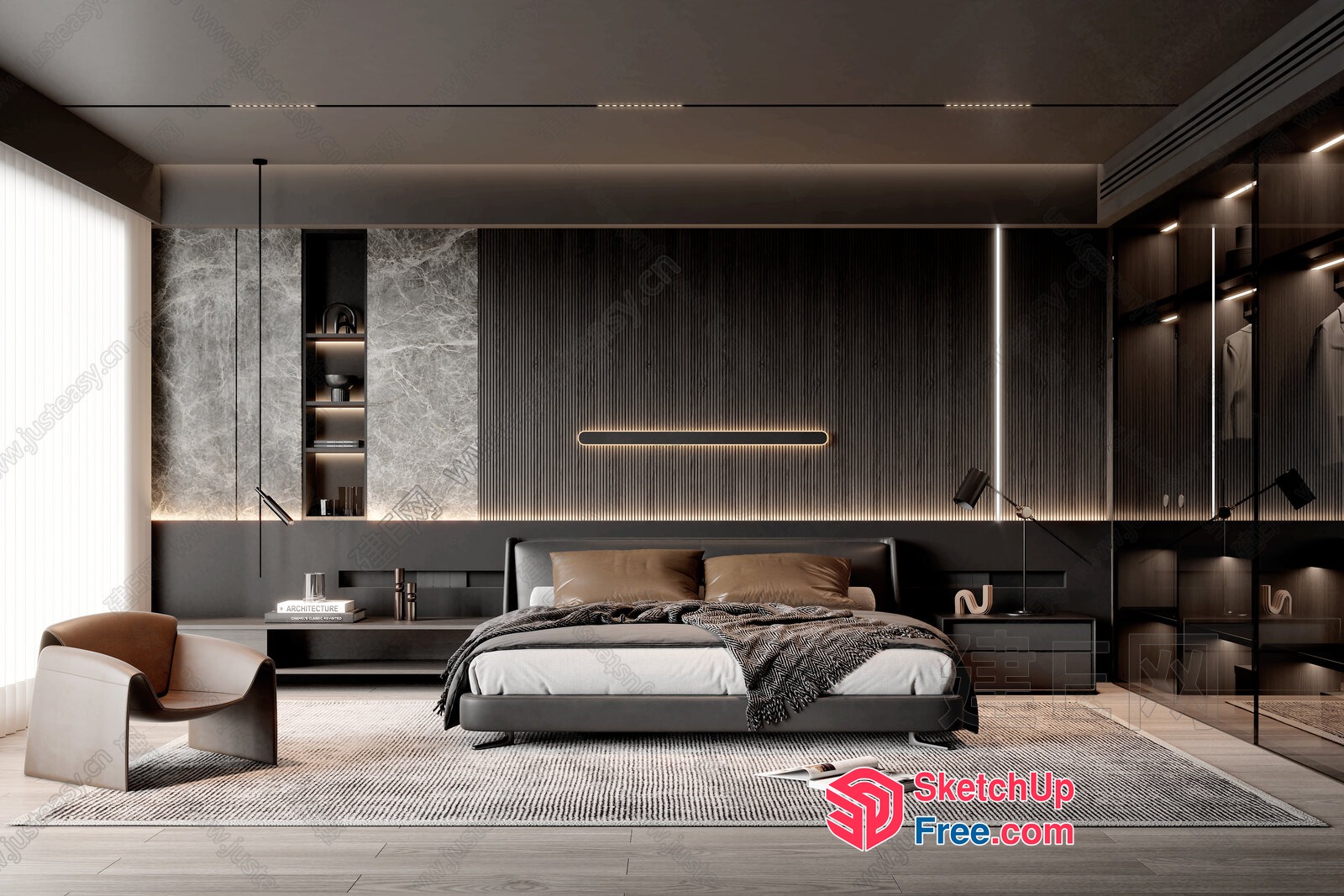 Modern Minimalist Bedroom With Sleek Furniture And Ambient Lighting 3D SketchUp File