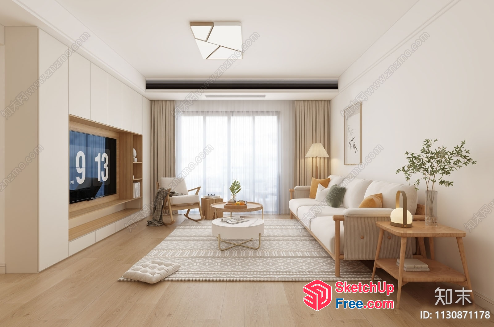 Modern Minimalist Living Room With Natural Wood Accents 3D SketchUp File