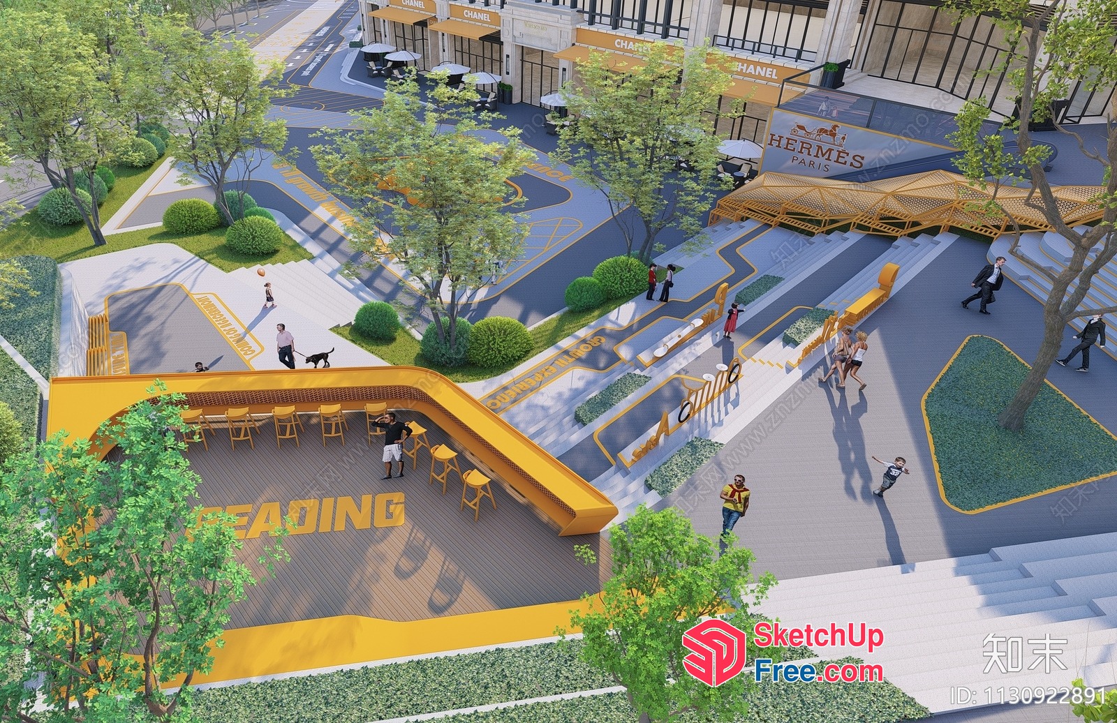 Modern Commercial Street Design With Yellow Accents 3D SketchUp File