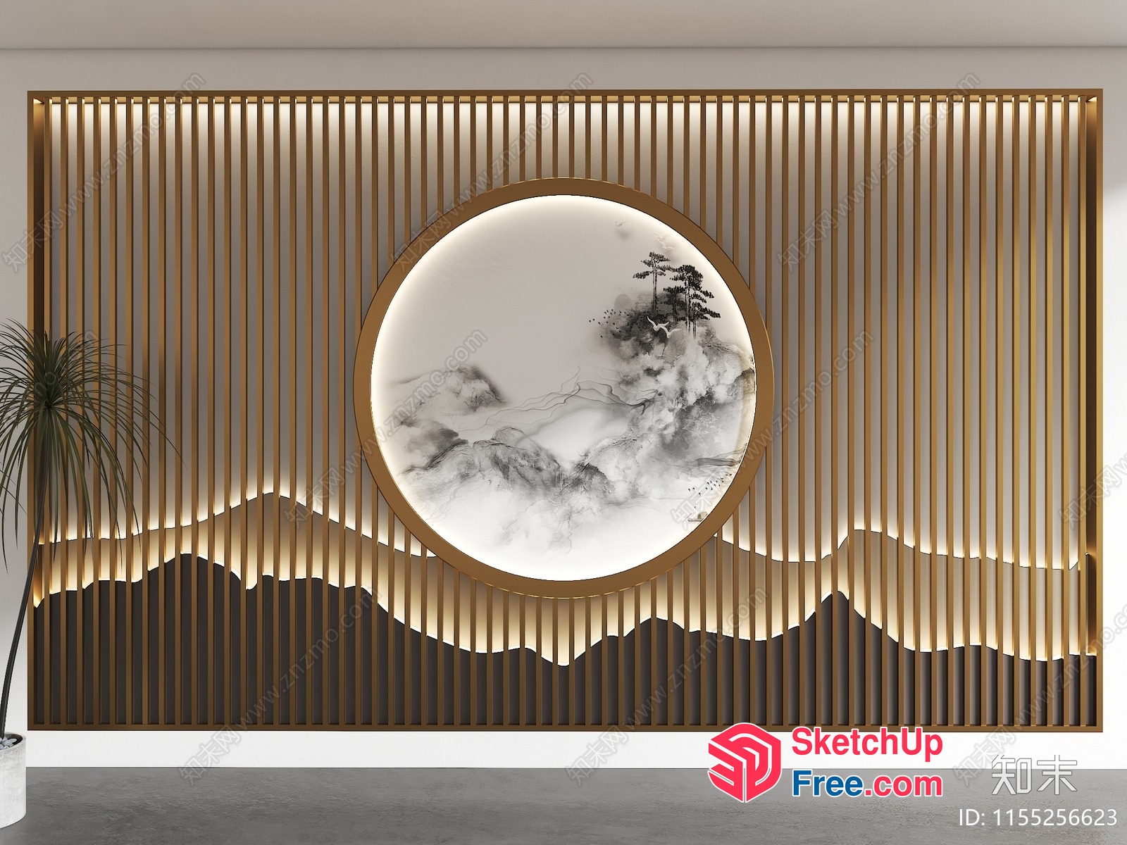 Asian-Inspired Wall Art With Landscape Painting 3D SketchUp File