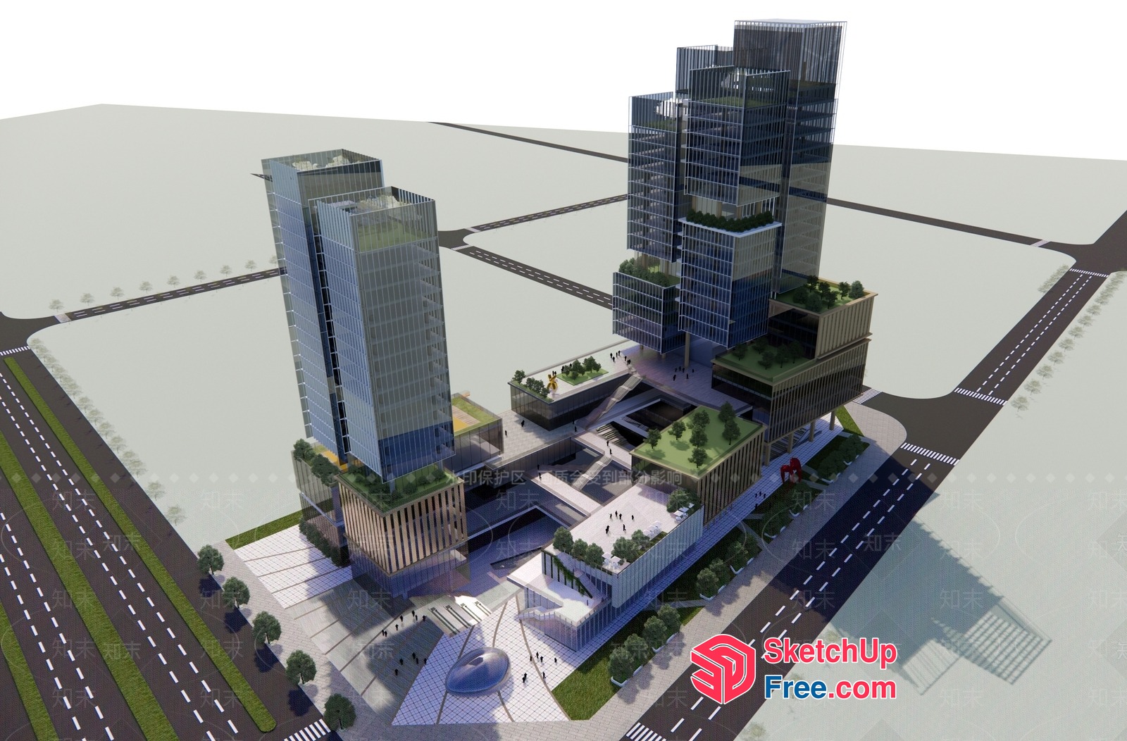Modern Glass And Steel Cityscape 3D SketchUp File