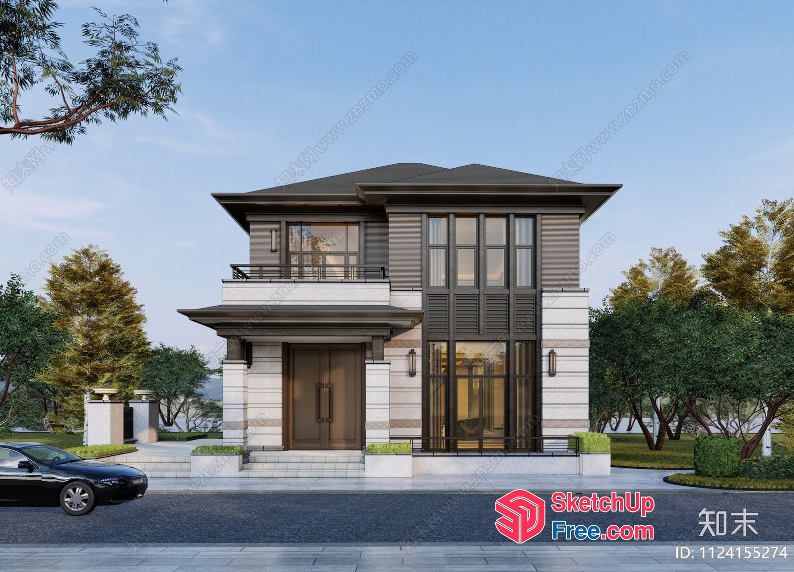 Modern Two-Story House With Balcony And Stairway 3D SketchUp File