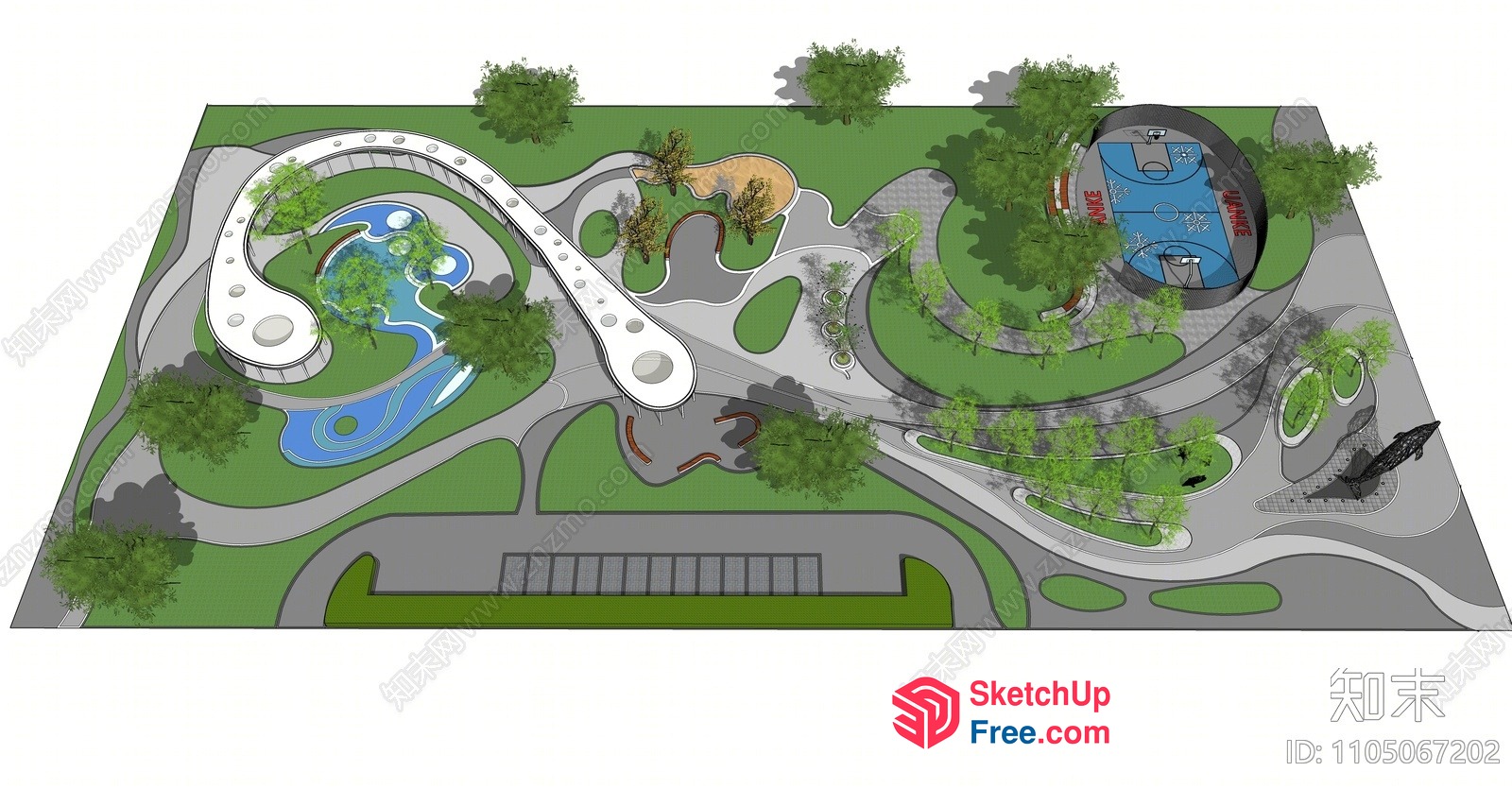 Modern Outdoor Park With Unique Architecture 3D SketchUp File