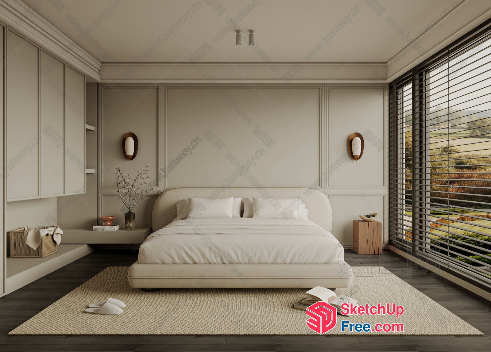Elegant White Bed And Creamy Style Room 3D SketchUp File