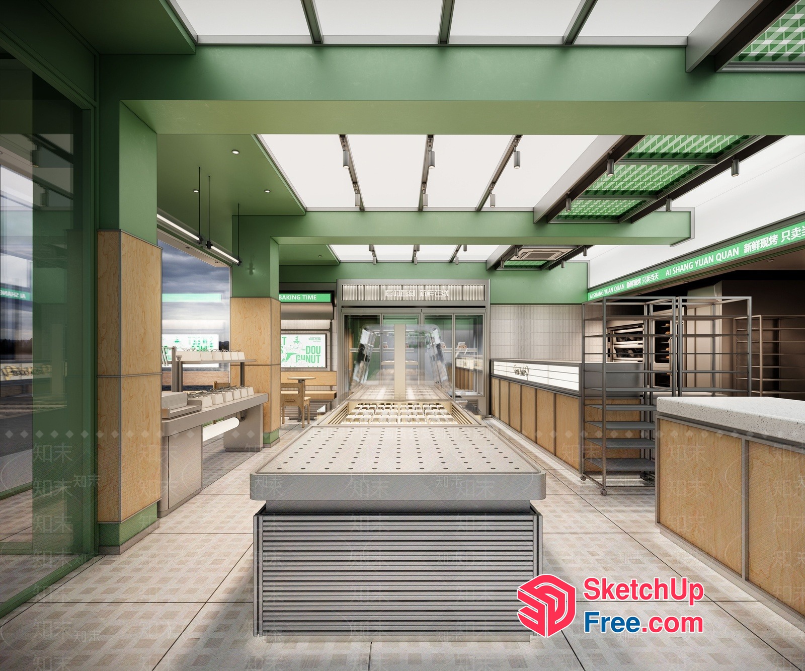 Modern Commercial Space With Green Accents And Natural Materials 3D SketchUp File