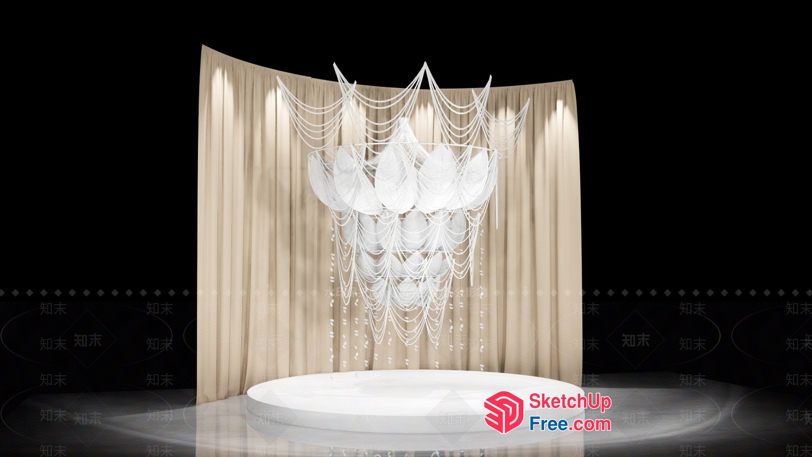 White Stage Decor With Hanging Decorations And Curtains 3D SketchUp File