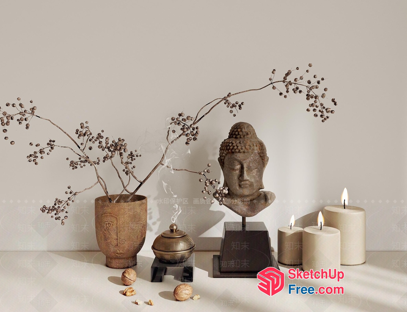 Aesthetic Minimalist Wabi-Sabi Style Interior Decor 3D SketchUp File