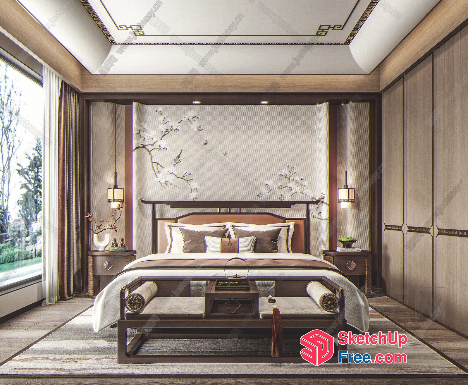 Elegant Traditional Asian-Inspired Bedroom Design 3D SketchUp File