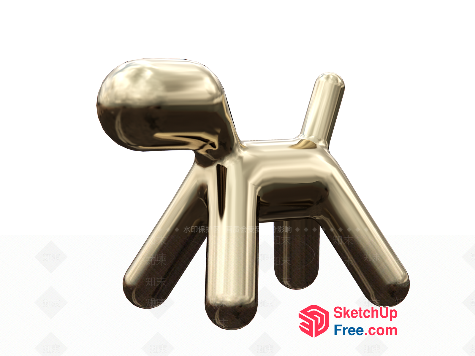 Shiny Metallic Dog Sculpture 3D SketchUp File