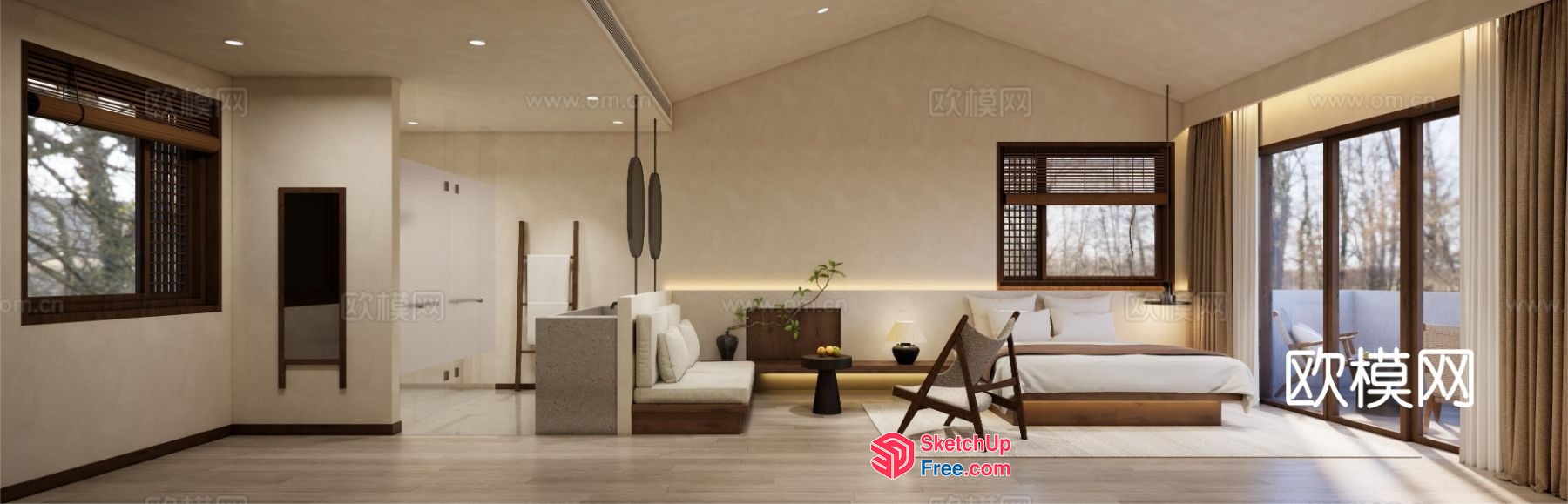 Modern Minimalist Japanese-Style Villa Bedroom 3D SketchUp File