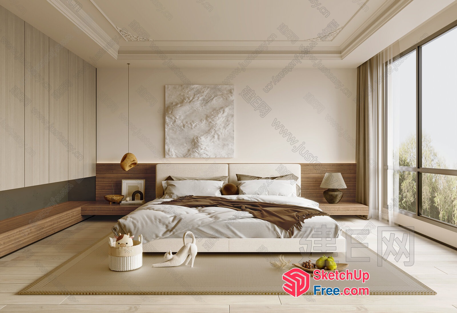 Modern Minimalist Bedroom With Neutral Tones And Natural Light 3D SketchUp File