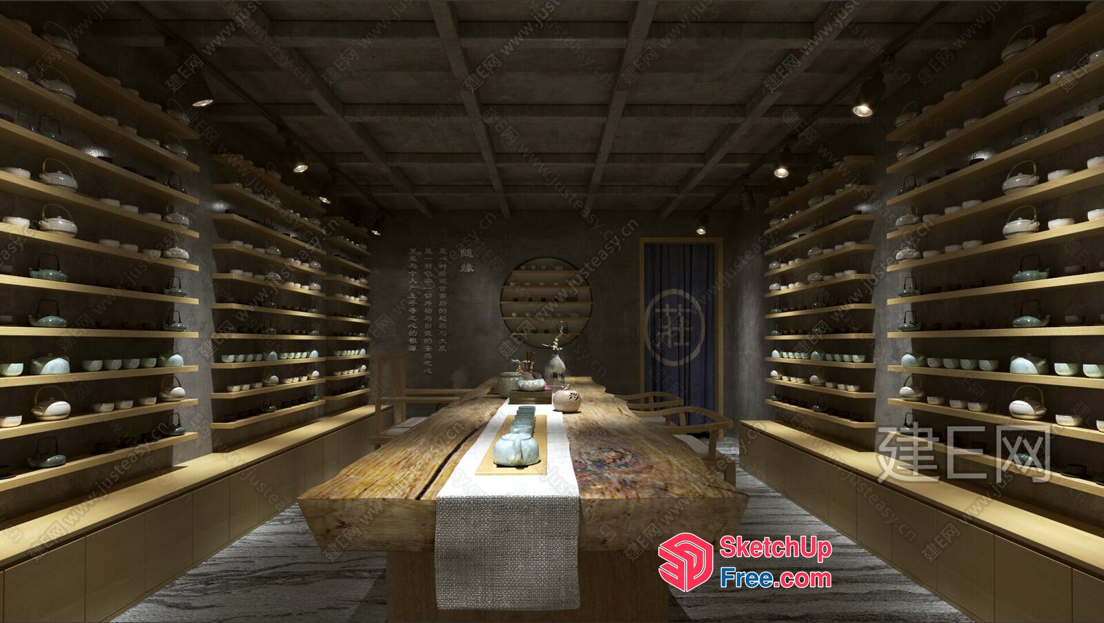 Tea Shop Interior With Shelves And Table 3D SketchUp File
