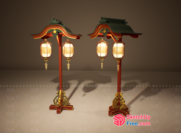 Traditional Asian-Inspired Illuminated Pedestal Lamps 3D SketchUp File