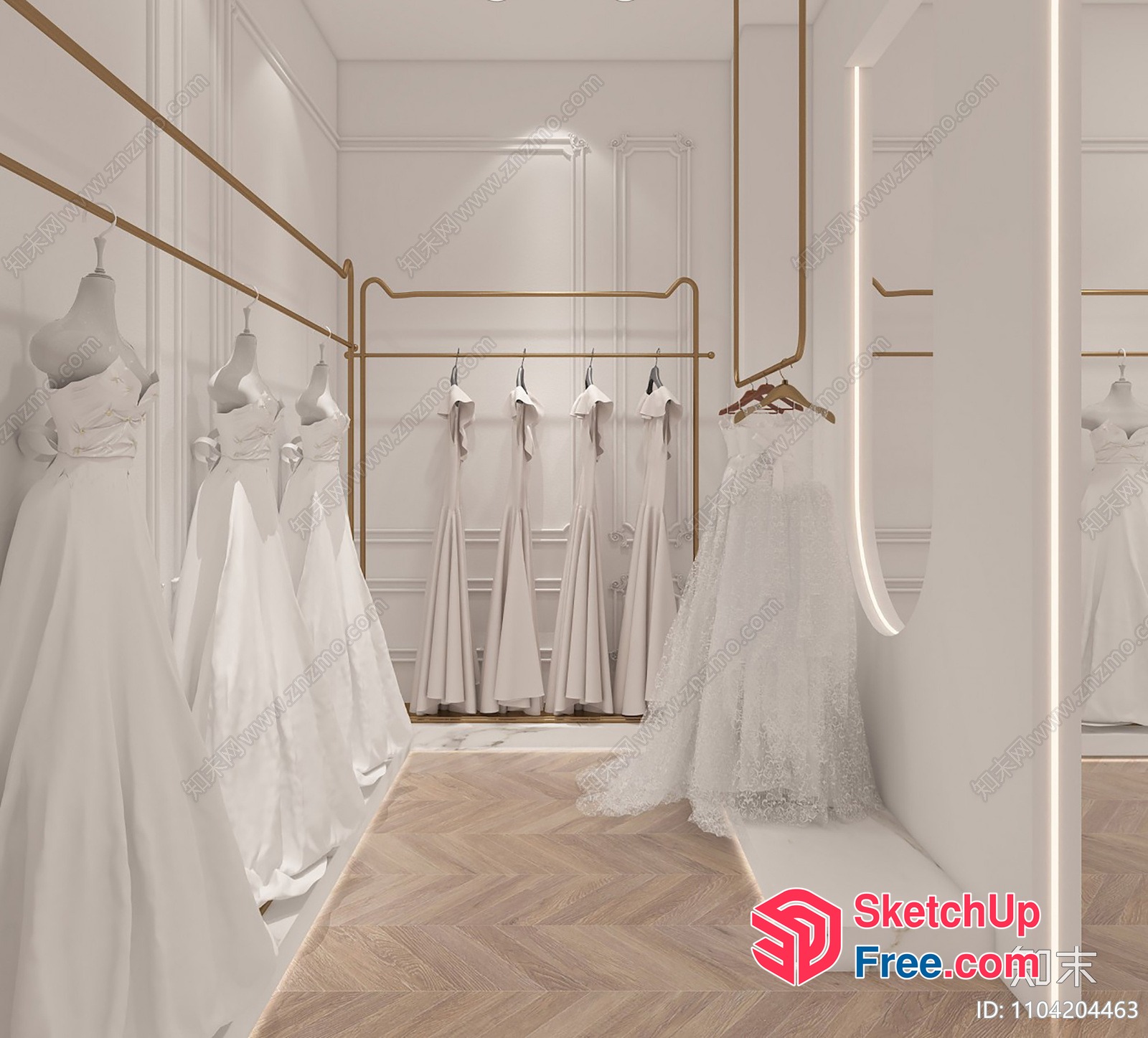 Luxurious White Wedding Dresses On Elegant Marble And Wood Floor 3D SketchUp File