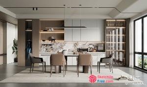 Modern Minimalist Dining Room With Natural Light 3D SketchUp File