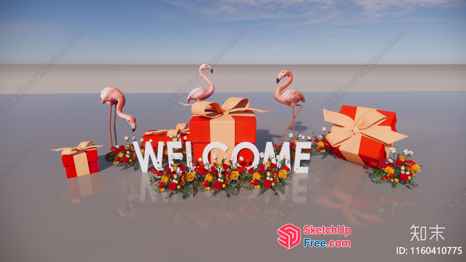 Welcome Sign With Flamingos And Gifts 3D SketchUp File