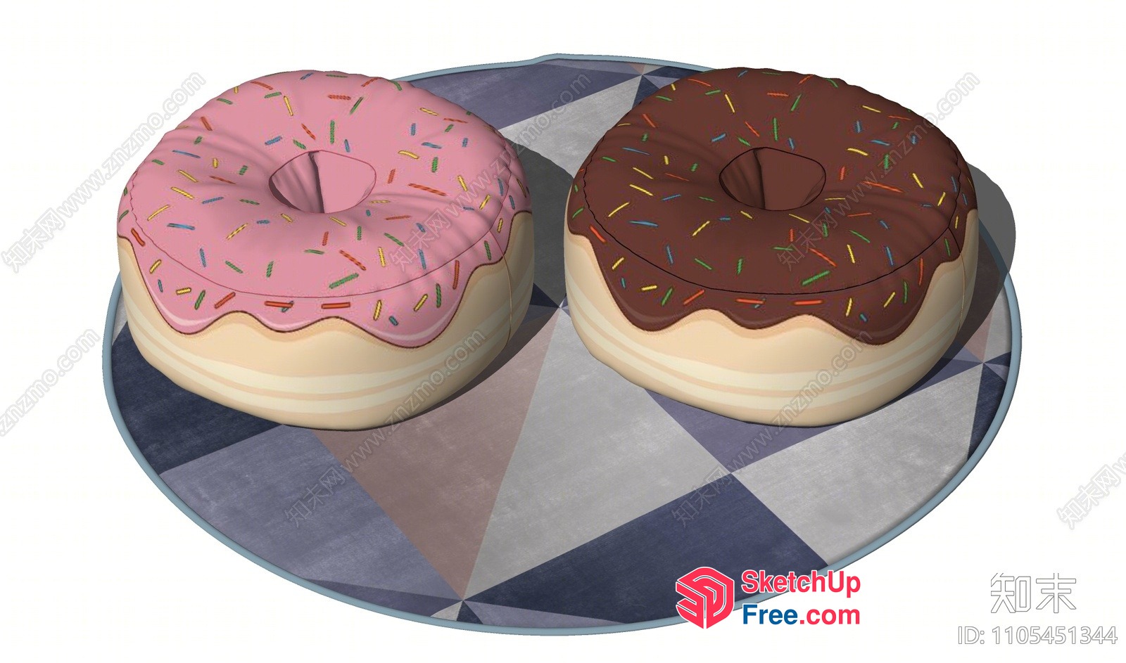 Two Donuts On A Checkered Plate 3D SketchUp File