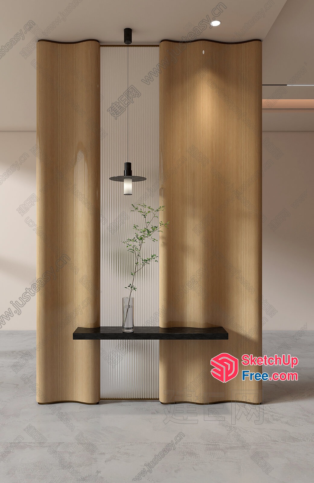 Partition Screen With Shelf And Pendant Light 3D SketchUp File