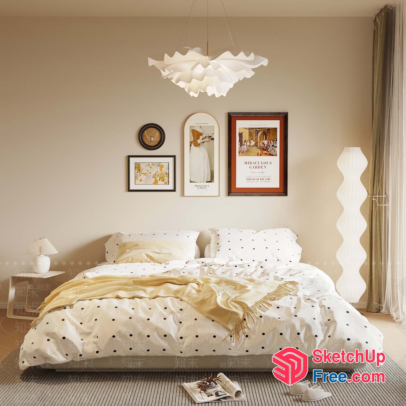 Elegant White And Cream Bedroom Interior 3D SketchUp File