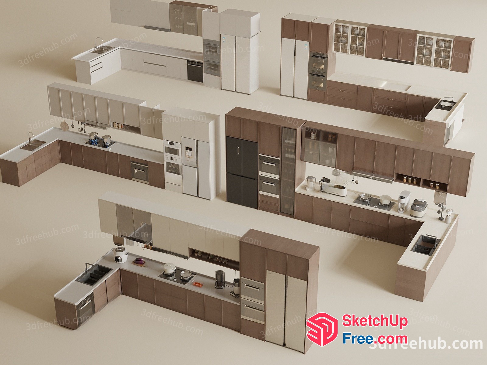 Modern Kitchen Layouts In Various Styles 3D SketchUp File