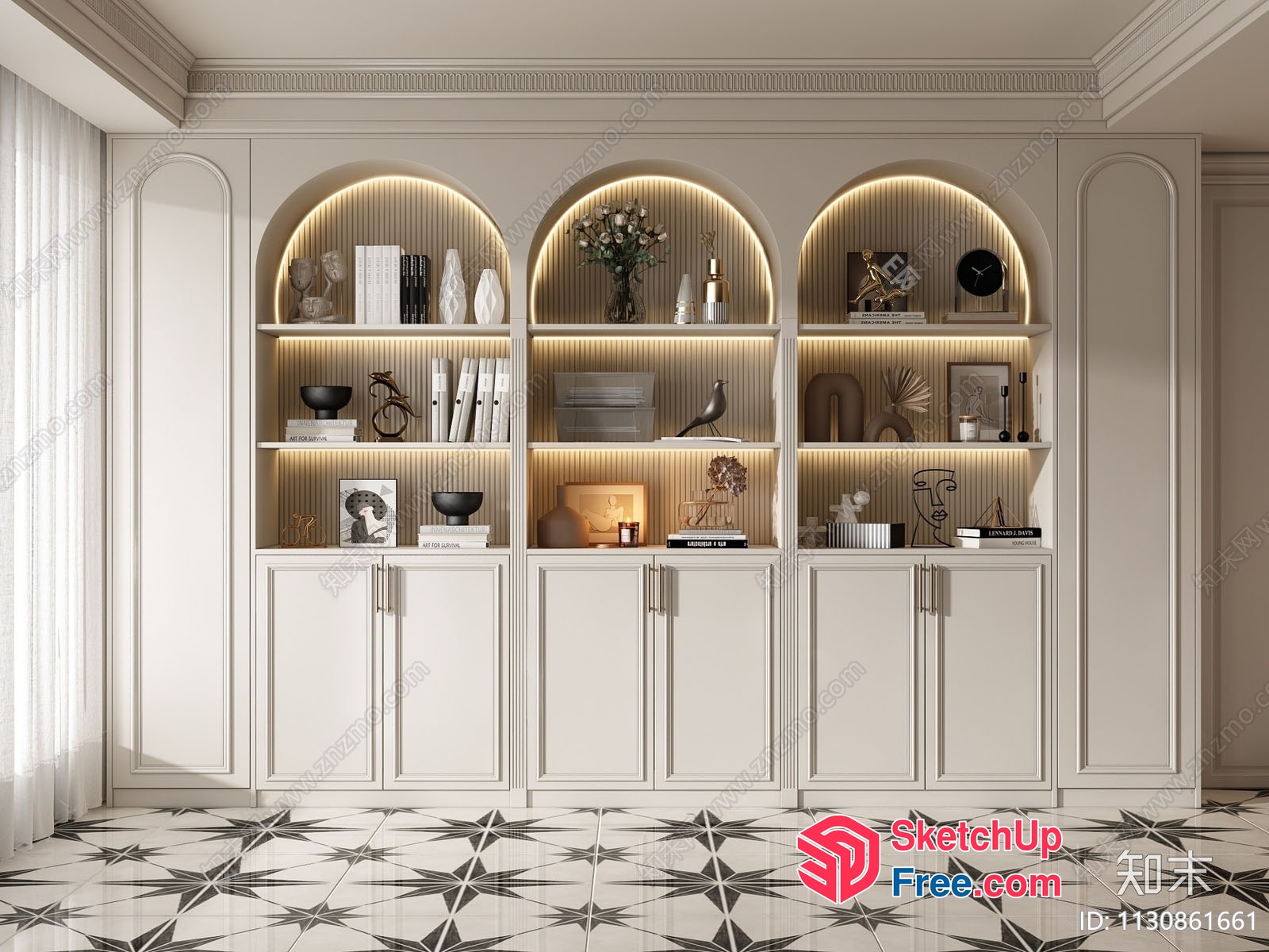 Modern And Elegant White Built-In Shelving Unit With Soft Lighting 3D SketchUp File