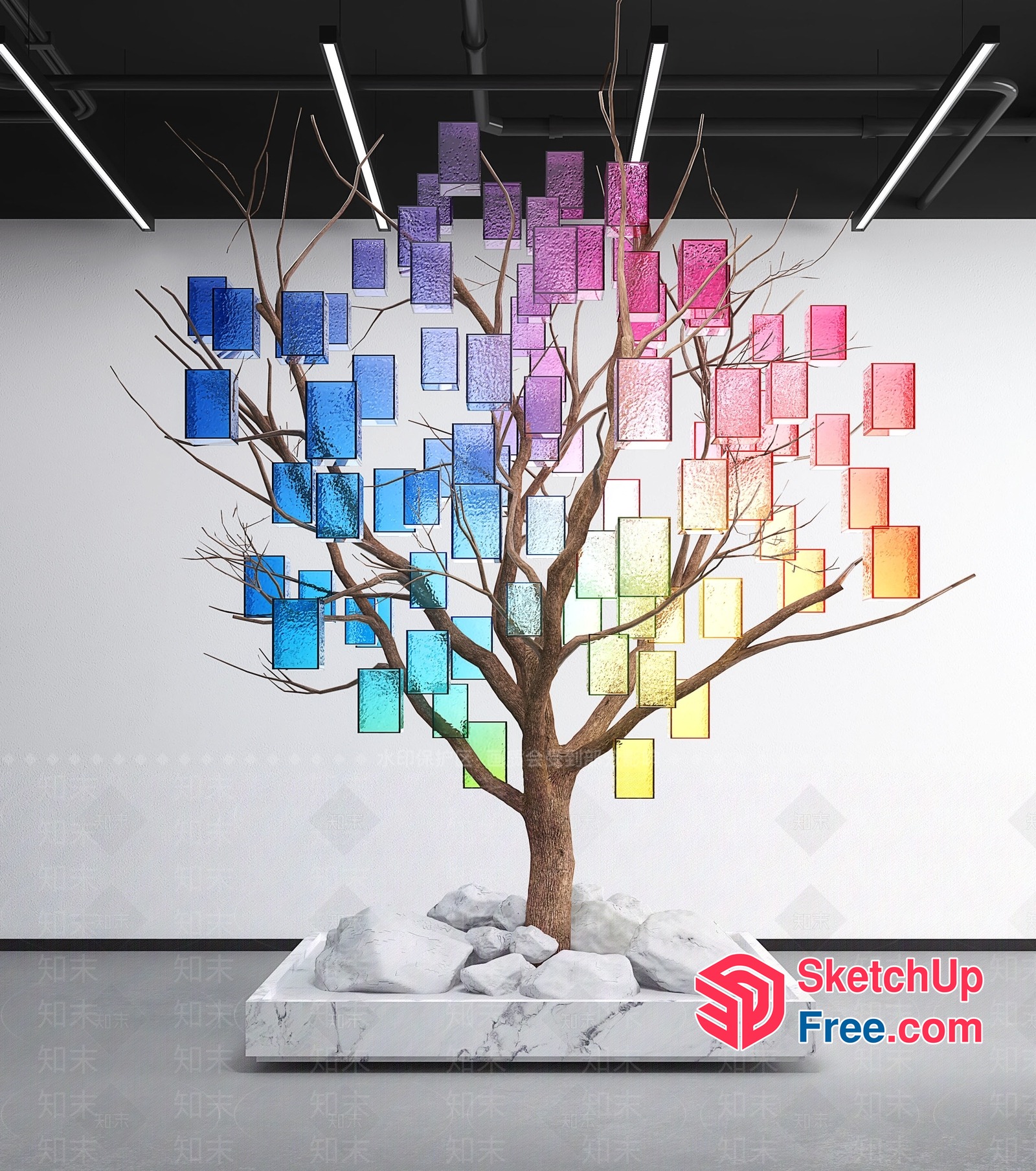 Colorful Tree Sculpture In A Modern Setting 3D SketchUp File