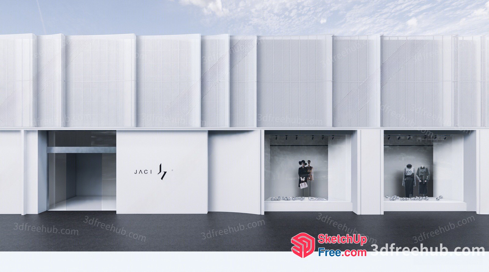Modern Commercial Street Facade 3D SketchUp File