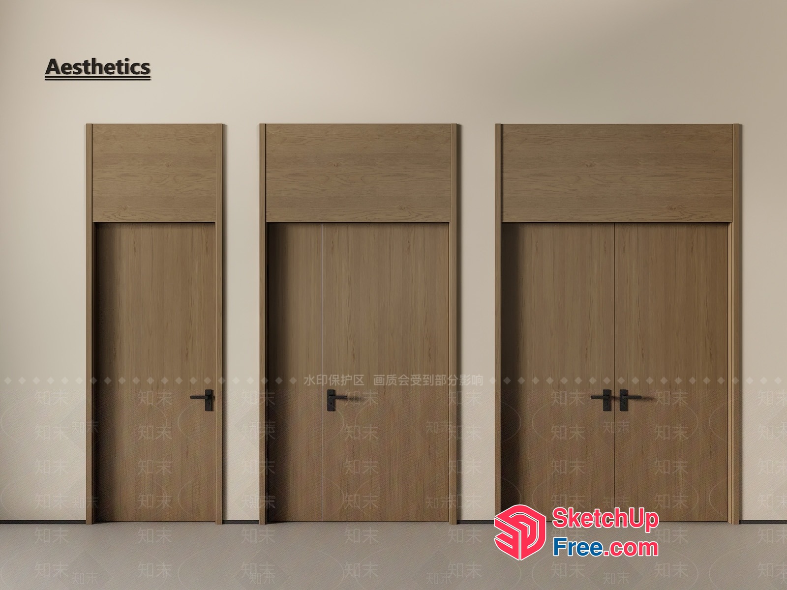 Wooden Doors With Black Handles 3D SketchUp File