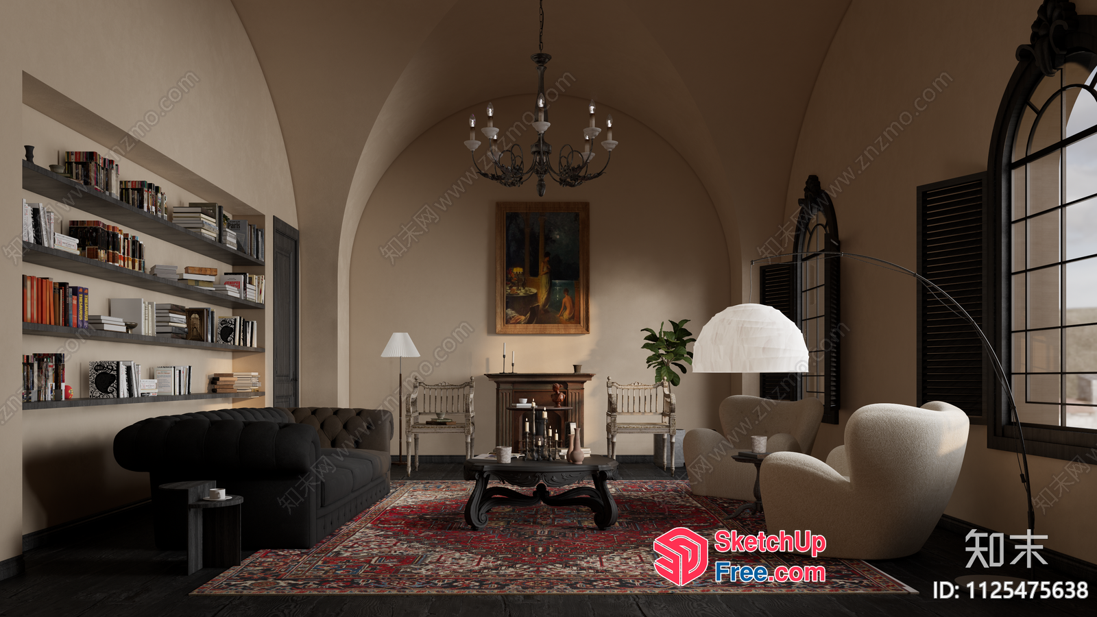 Luxurious Living Room With Arched Walls And Elegant Furniture 3D SketchUp File