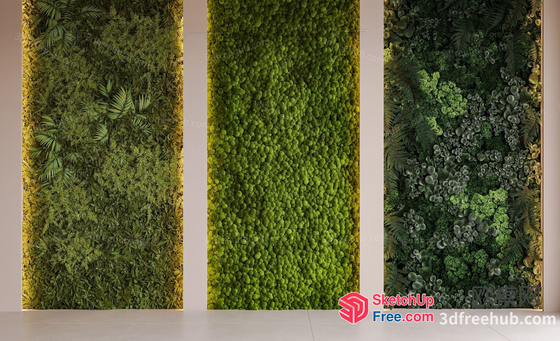 Green Wall Decor With Plants And Trees 3D SketchUp File
