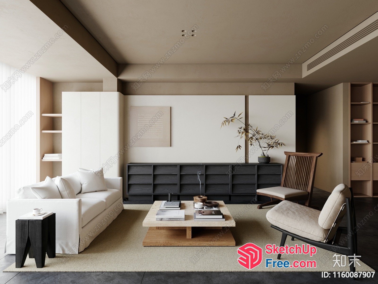 Minimalist Living Room Design With White And Beige Tones 3D SketchUp File