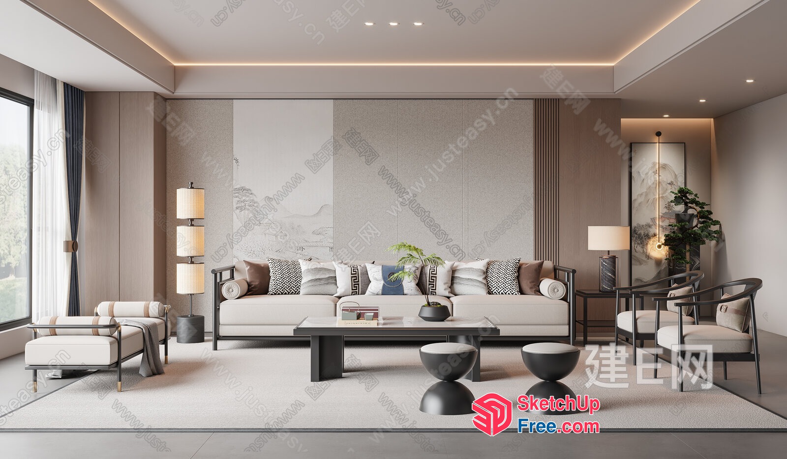 Elegant Modern Minimalist Living Room Interior 3D SketchUp File