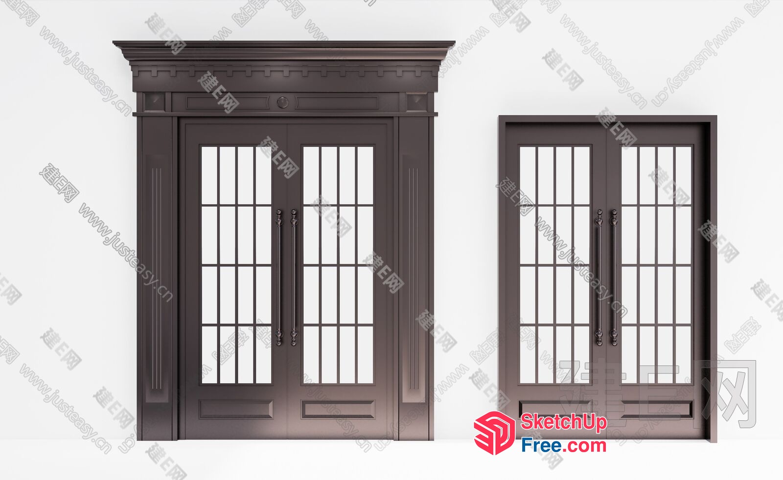 Elegant Double Doors With Ornate Trim 3D SketchUp File