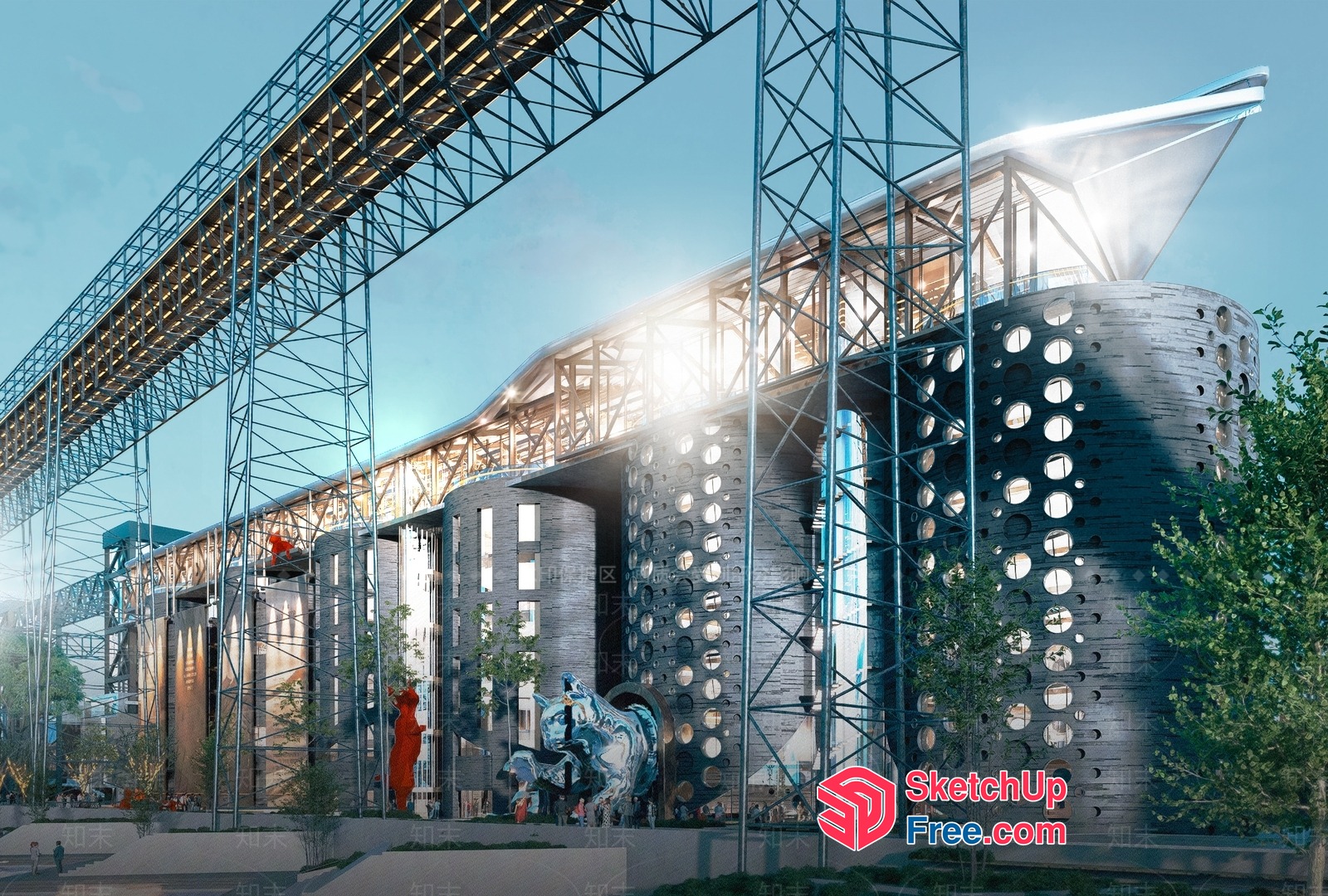 Futuristic Industrial Building With Unique Architectural Design 3D SketchUp File