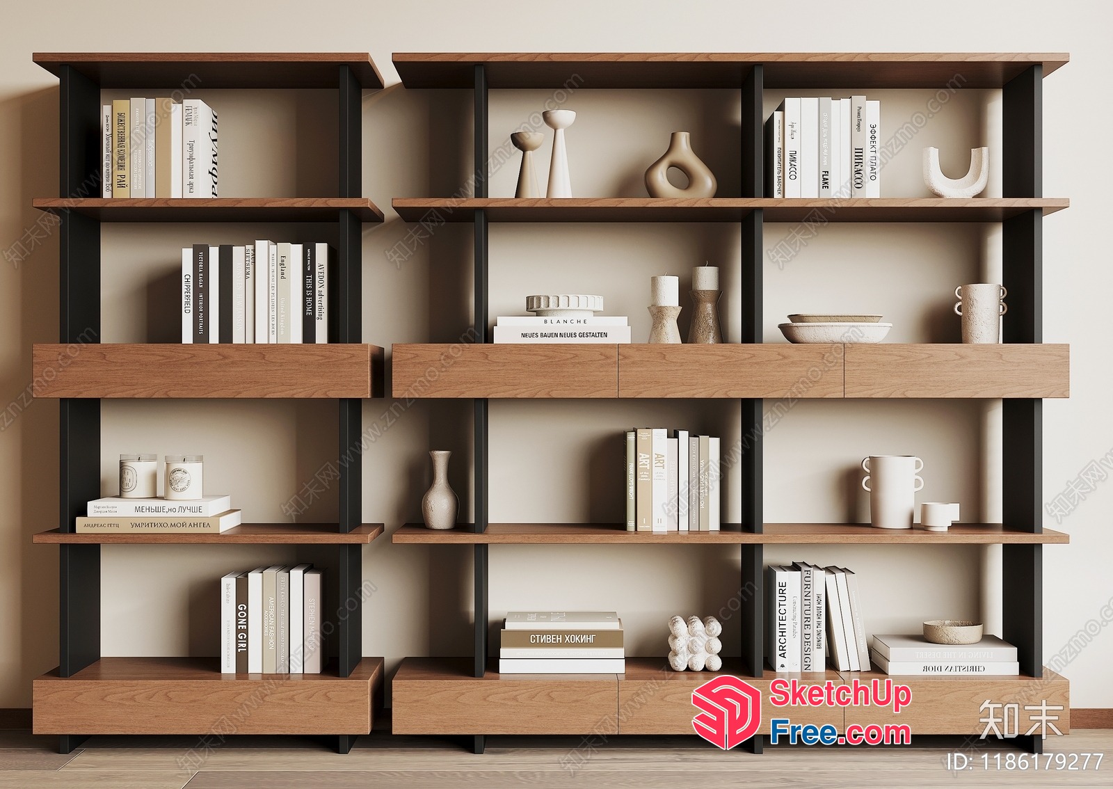 Modern Bookcase And Shelving Unit 3D SketchUp File