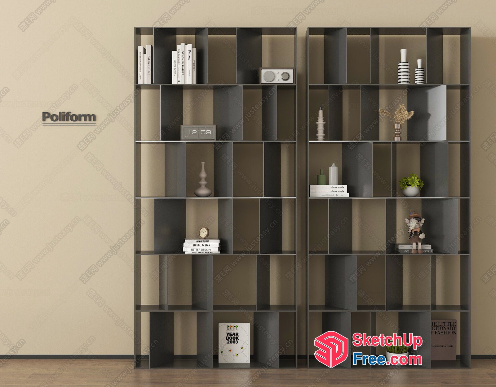 Modern Shelving Unit With Decorative Items 3D SketchUp File