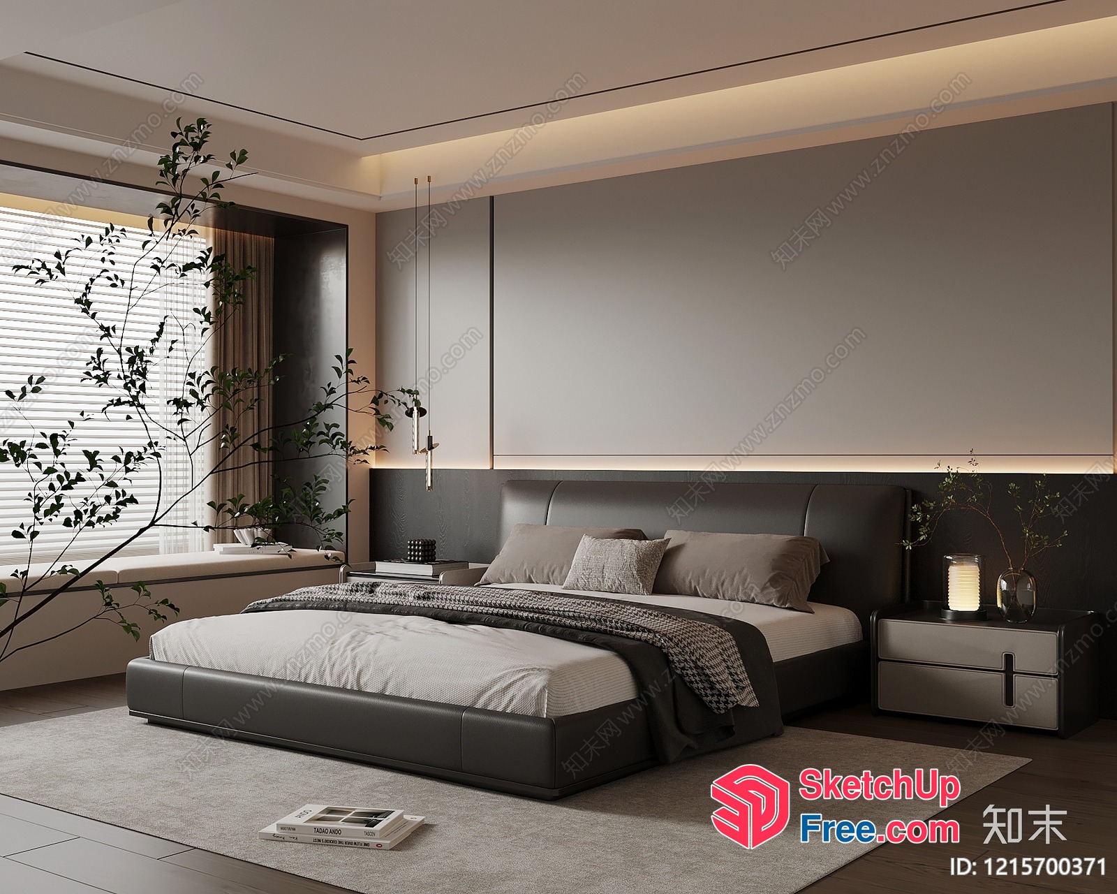 Modern Minimalist Bedroom With Sleek Furniture And Natural Accents 3D SketchUp File
