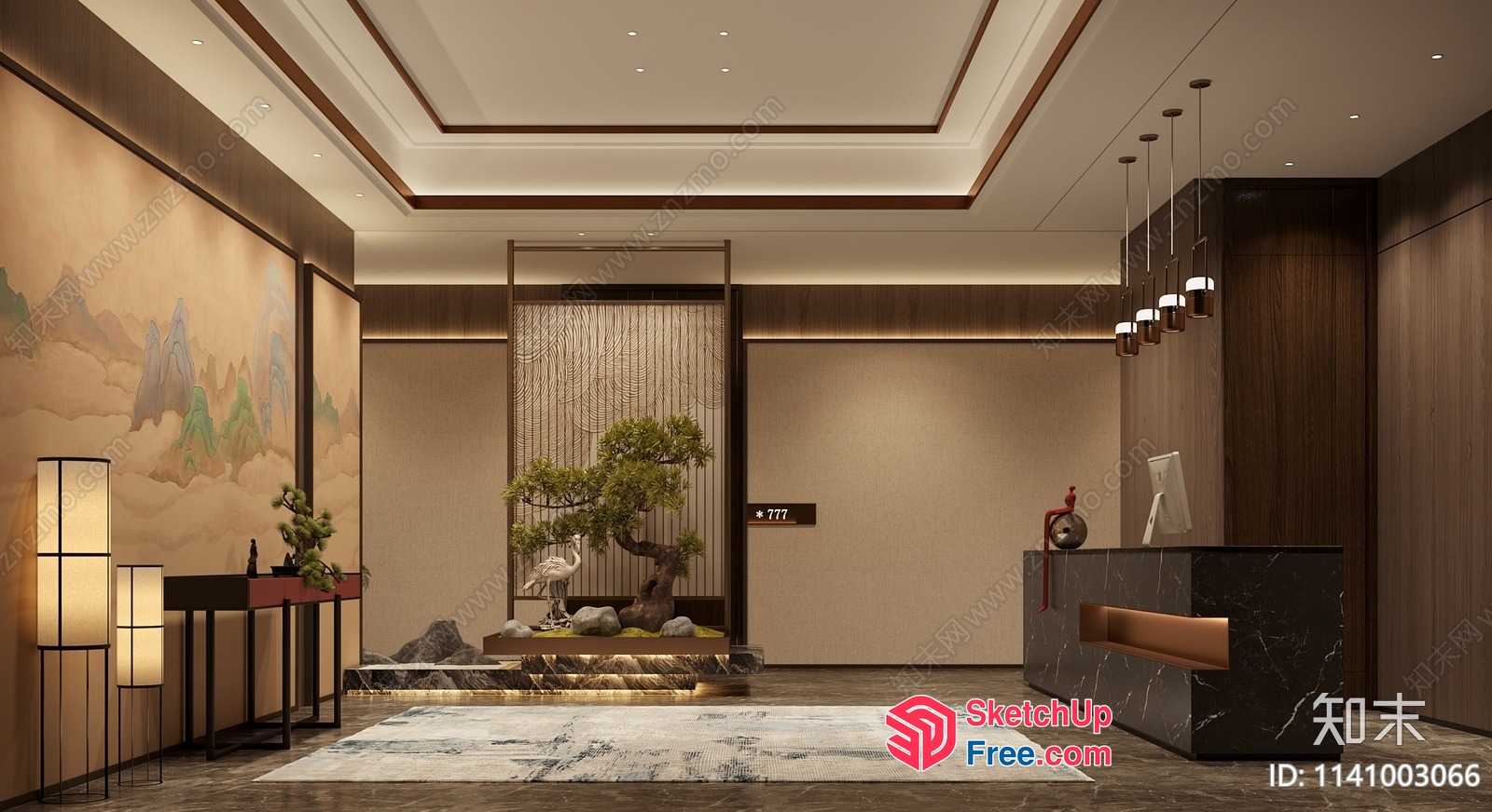Modern Japanese-Style Interior With Elegant Decorations 3D SketchUp File