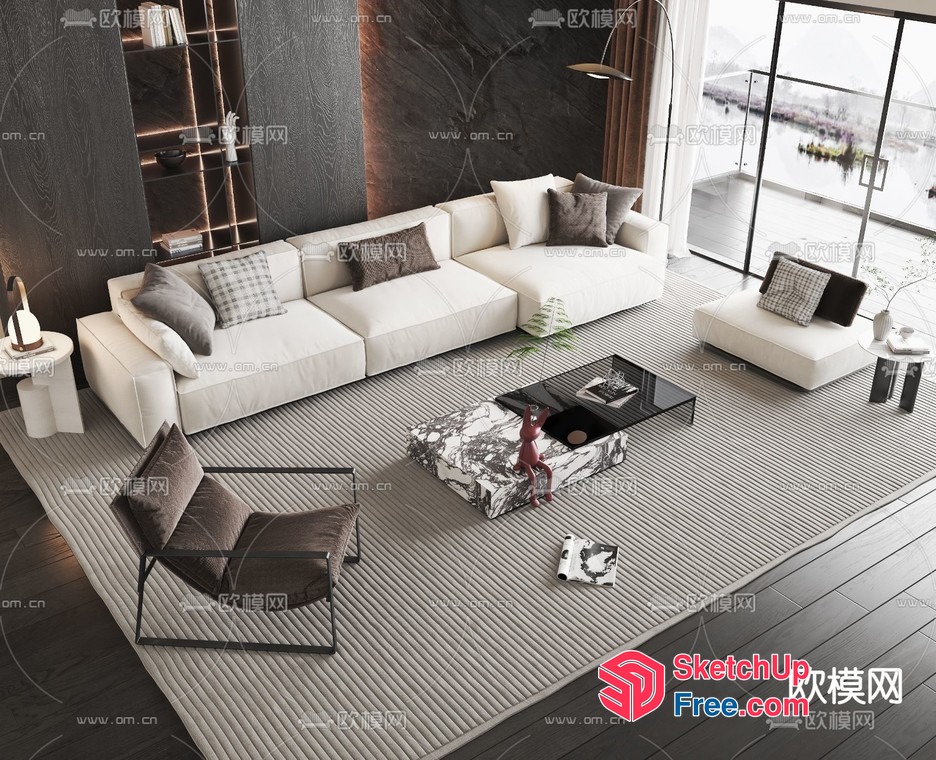 Modern Minimalist Living Room With Large Window 3D SketchUp File