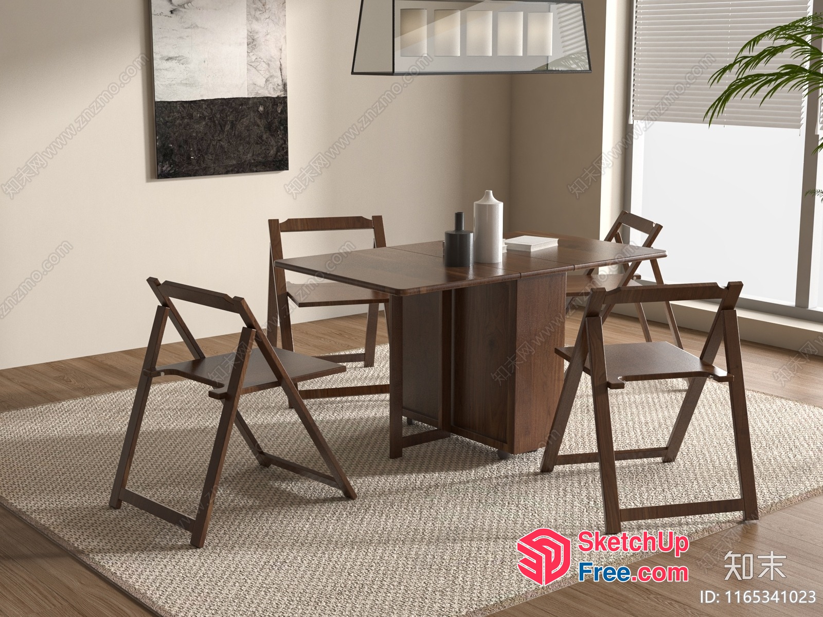 Modern Minimalist Dining Room With Wooden Table And Chairs 3D SketchUp File