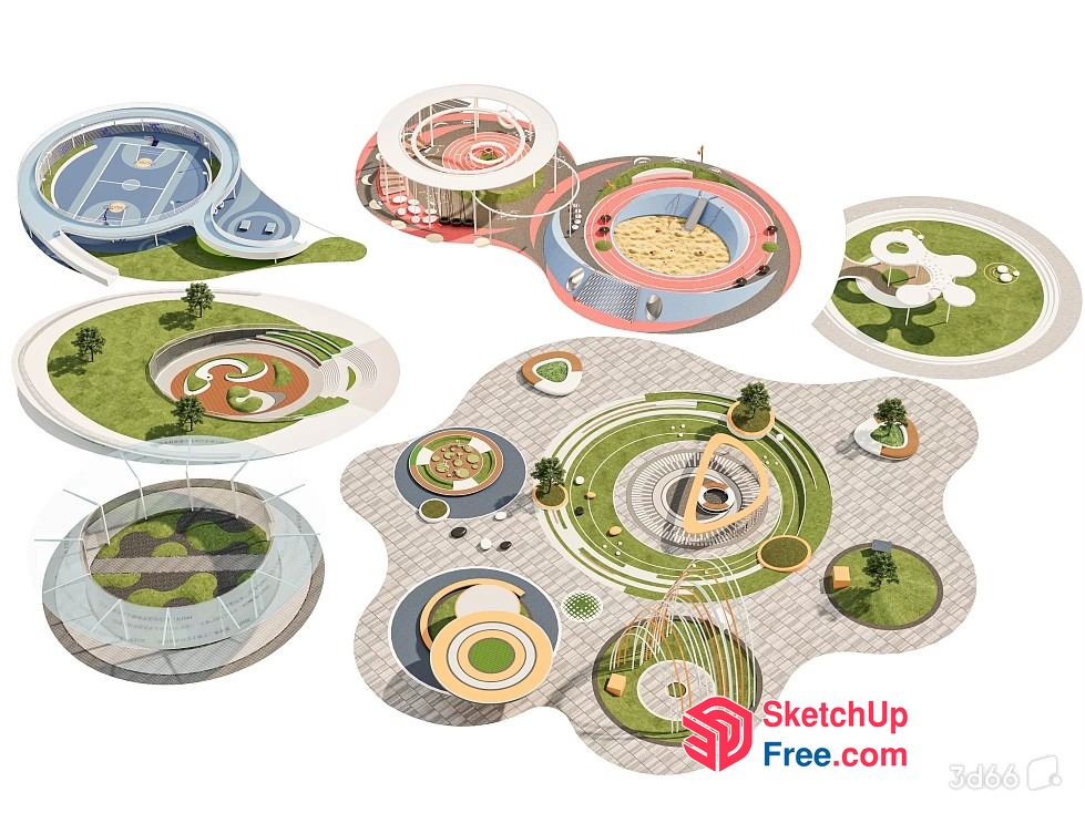 Modern Circular Architecture Landscape 3D SketchUp File