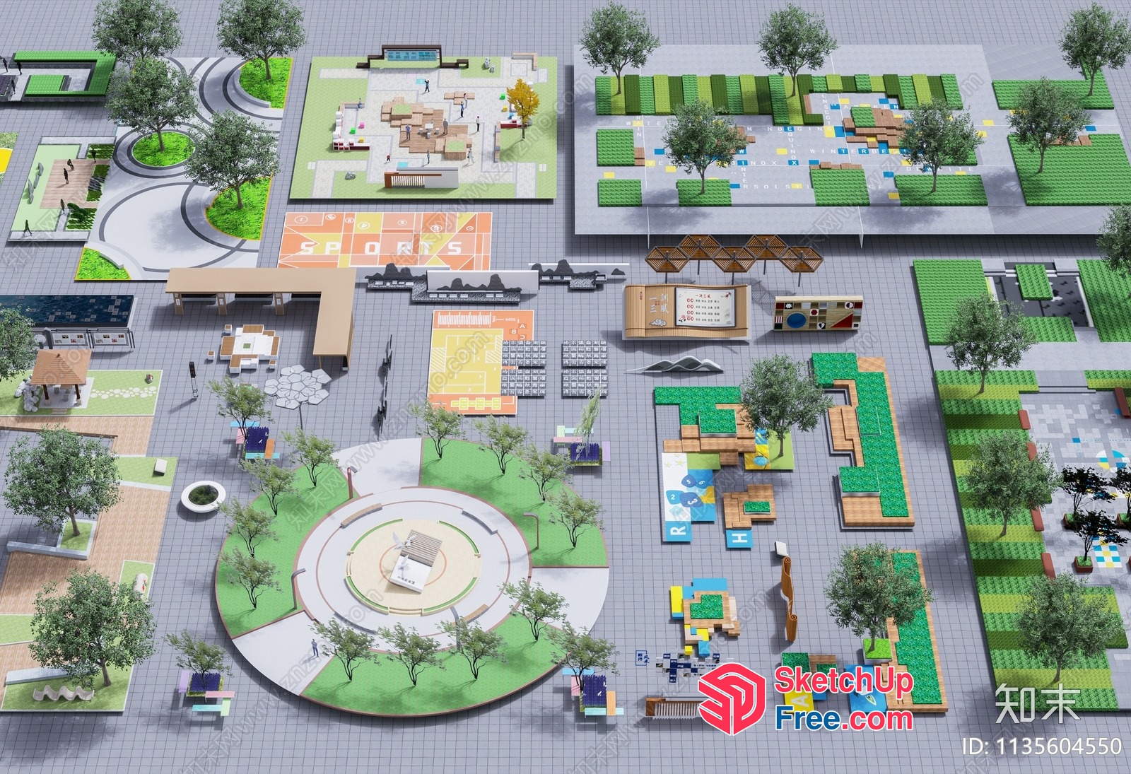 3D Model Of A Modern Outdoor Park With Sports Facilities 3D SketchUp File