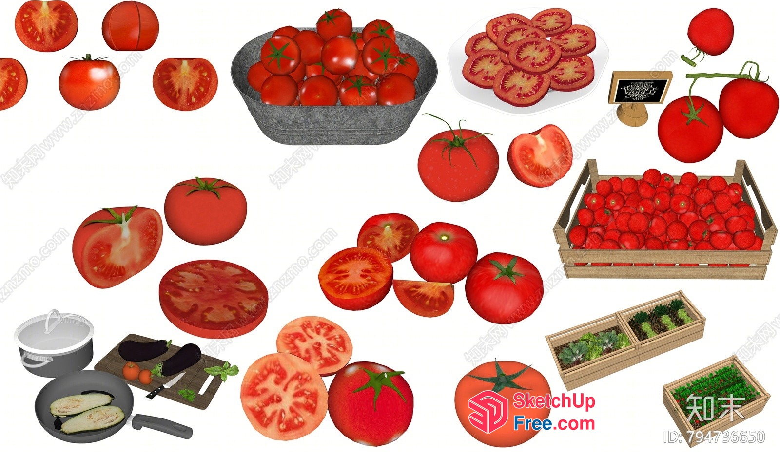 Tomatoes In Various Settings 3D SketchUp File