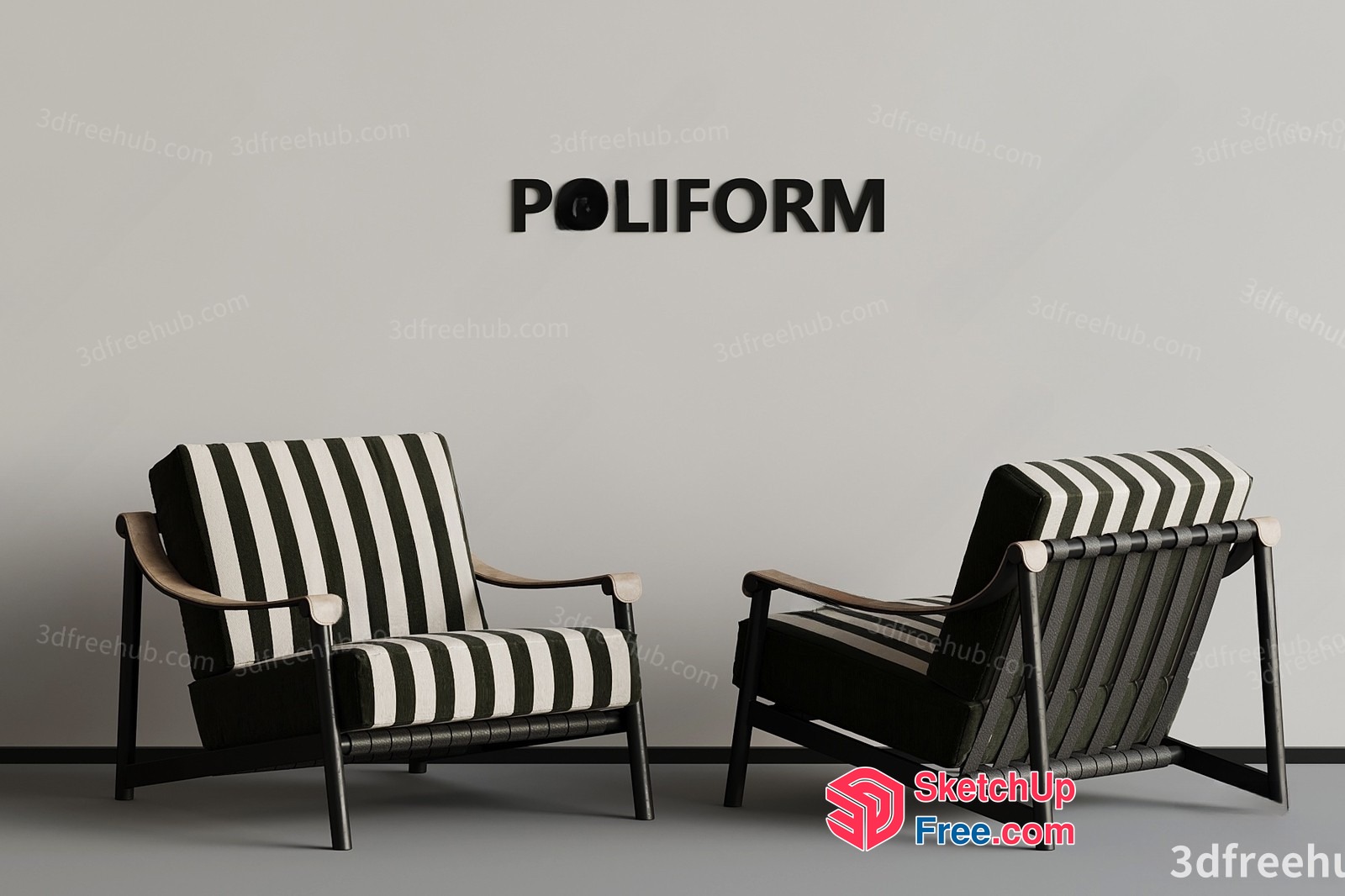 Two Modern Chairs With Striped Upholstery 3D SketchUp File