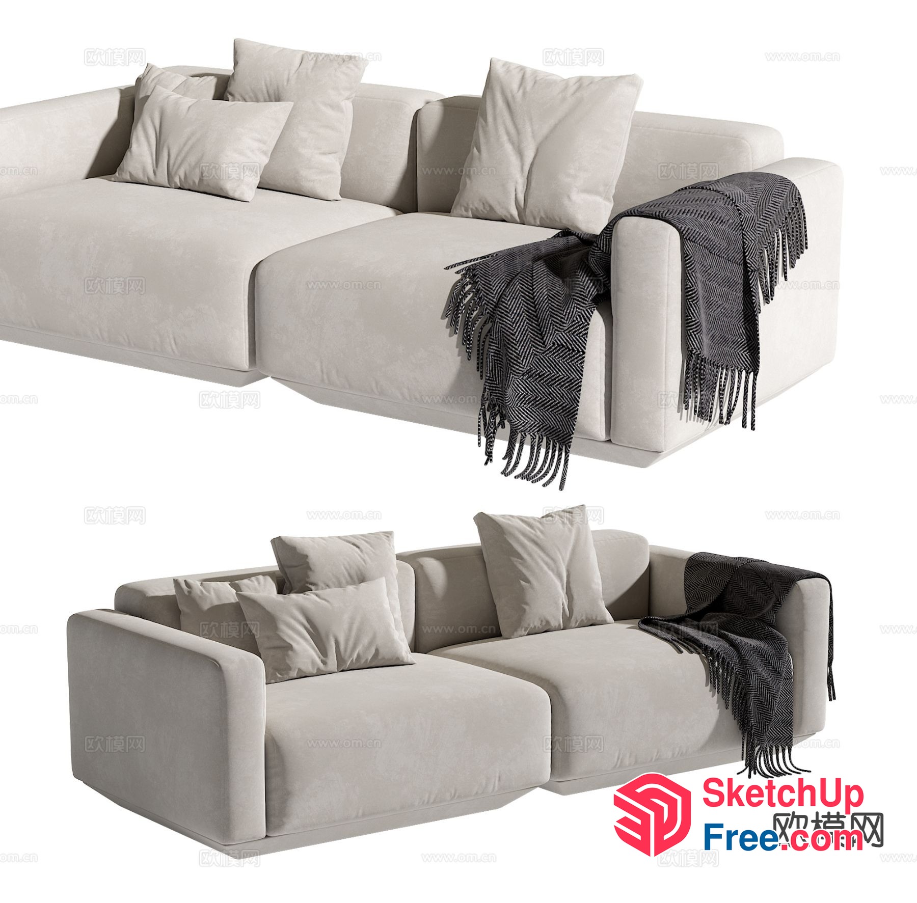 Modern Minimalist Creamy Style Sofa Set 3D SketchUp File
