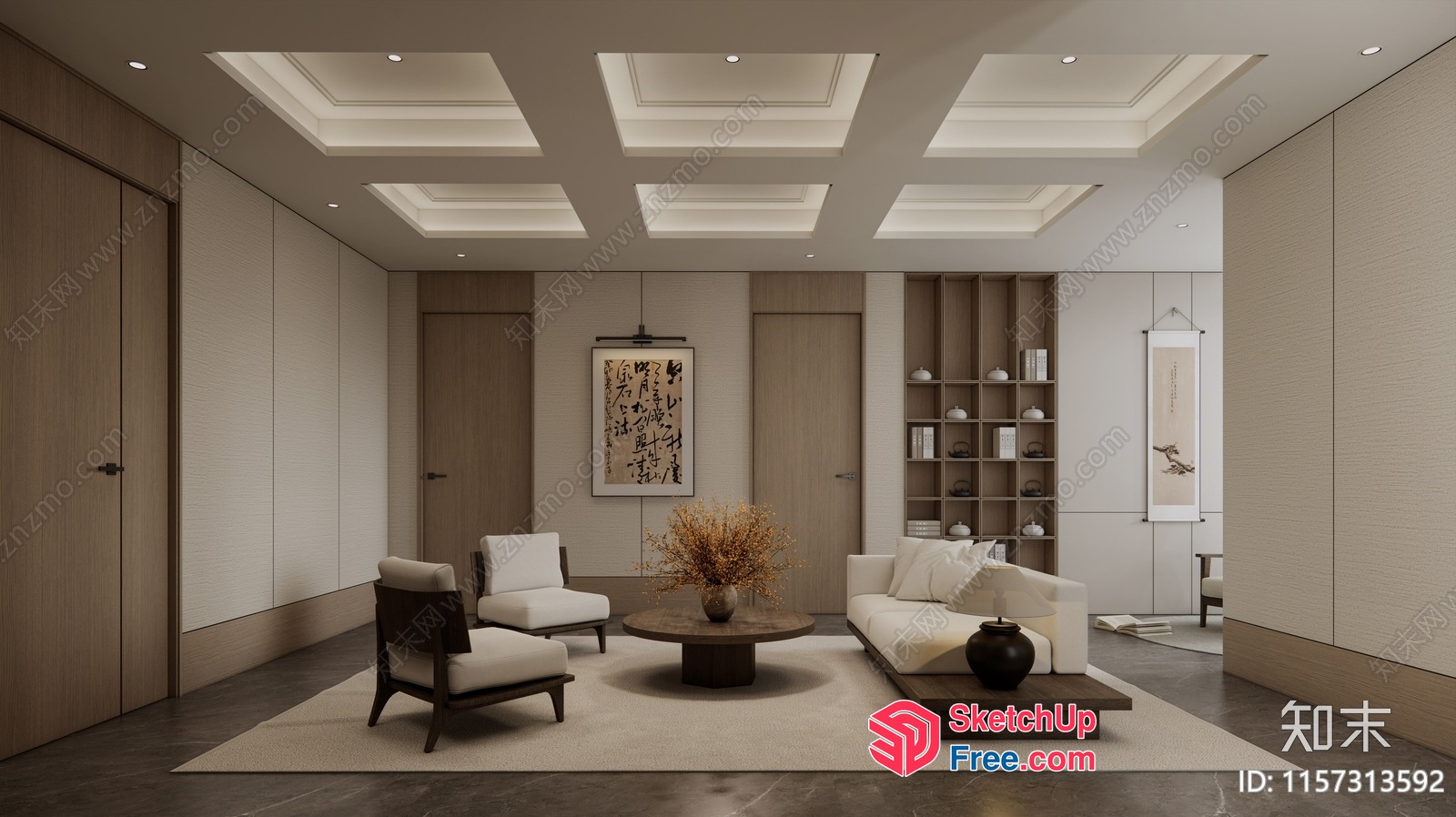 Modern Minimalist Living Room With Neutral Tones 3D SketchUp File