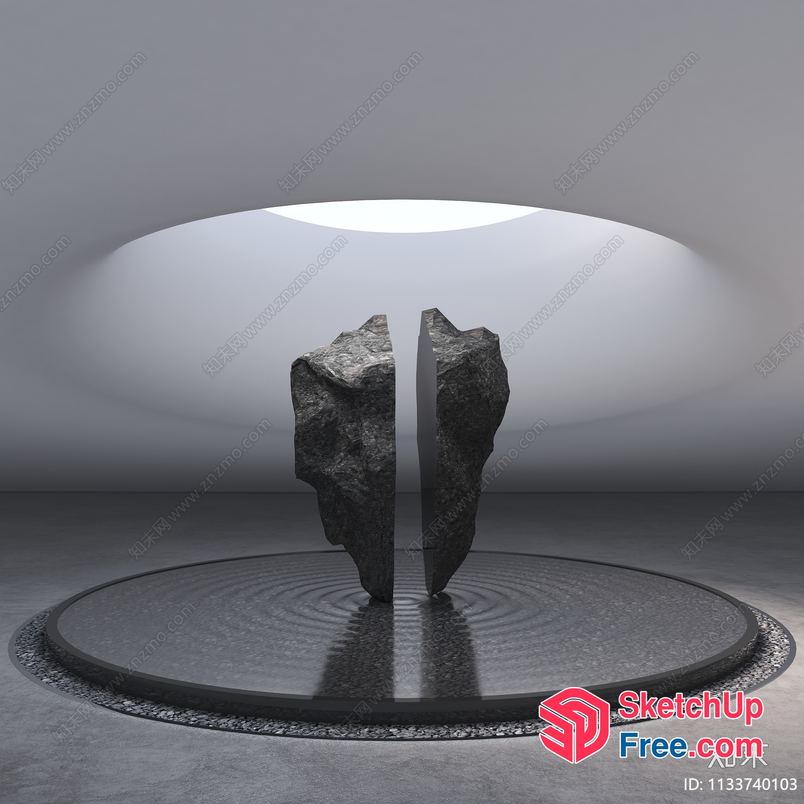 Serene Modern Zen Stone Garden Interior 3D SketchUp File