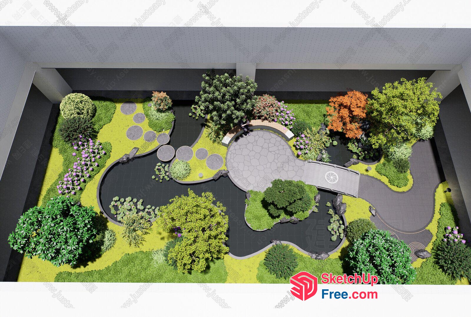 Serene Japanese-Style Courtyard 3D SketchUp File